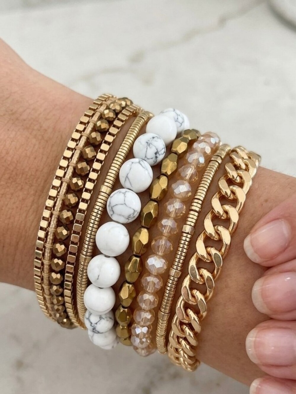 Victoria Emerson Just Classically Cassidy 6-Strand Gold White Cuff Bracelet NWT